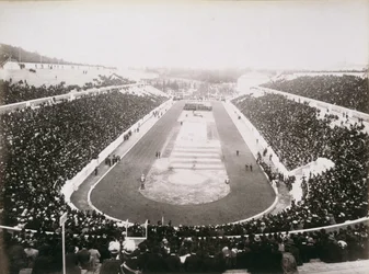 Utsikt över de första officiella olympiska spelen i Aten, 1896